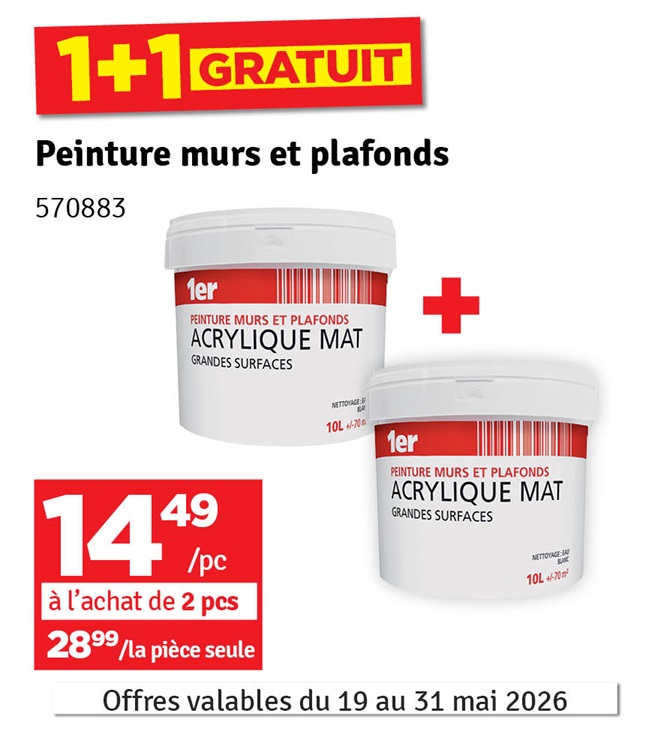 Peinture Murs et Plafonds blanche mate 10 L 1ER